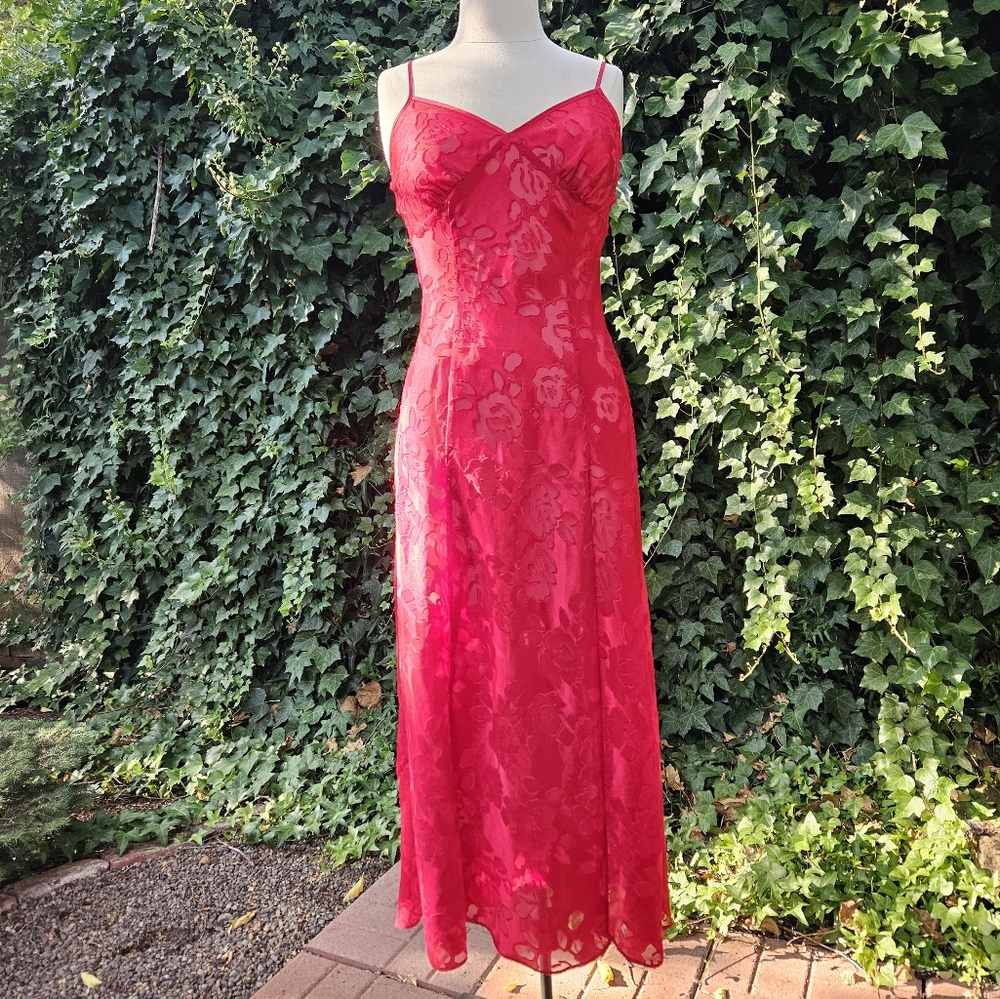 Vintage red slit ♥ Victoria's secret floral gown. Gold label